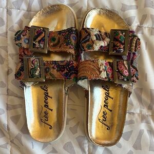 Free People Gold and Multicolor Buckle Sandals